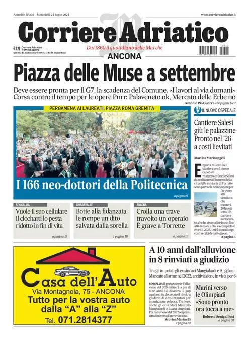 Prima-pagina-corriere adriatico-edizione-di-oggi-24-07-2024